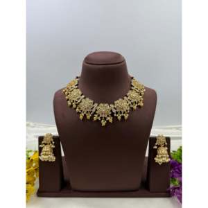 <b>Indian</b> Ethnic Artificial <b>Jewellery</b>-Janvi Victorian Traditional Premium Gold Plated Steel Necklace <b>Set</b> for Bridal - Product Image 1