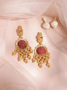Ensemble collier et boucles d'oreilles en acier inoxydable plaqué or, imitation perle, design géométrique pour femmes, bijoux de mariage classiques et élégants - Product Image 2