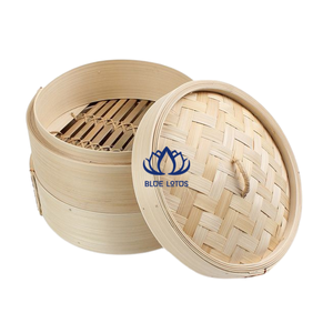 Panier vapeur en bambou durable à 2 couches avec couvercle en acier inoxydable intégré au verre, compatible avec les cuisinières à gaz et à induction - Product Image 1