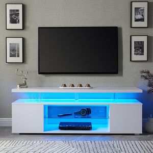 Large <b>Side</b> Cabinet TV Stand for 70 Inch LED TVs Gaming Entertainment Media <b>Storage</b> Console <b>Table</b> for Living Room Use - Product Image 5