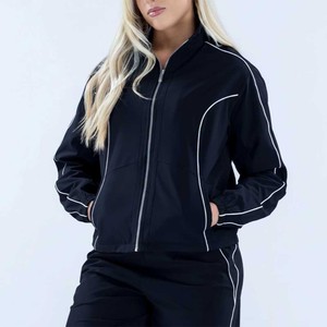 Top Quality Windbreaker Tracksuit <b>Set</b> With Custom Logo & Piping Women Wholesale Casual Stand Collar Full Zip At Factory Price - Product Image 2