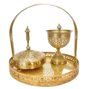 Ensemble complet de brûleur à bakhoor et encens en laiton pour usage religieux traditionnel, avec plateau parfumé à la lavande et au thé et plateau à noix - Product Image 5