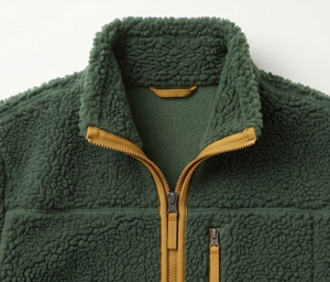 <b>Men's</b> Olive Green <b>Fleece</b> <b>Jacket</b> Zipper Closure Casual Autumn Wear Stand Collar <b>Sherpa</b> Lining Regular Fit - Product Image 4