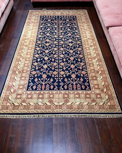 พรมขนสัตว์ถักมือสีน้ำเงินกรมท่าลายต้นไม้แห่งชีวิตสไตล์โอเรียนทอลสำหรับห้องโถงและห้องนั่งเล่น - Product Image 1