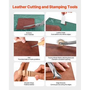Kit Portatile di 72 Utensili per Lavorazione del Cuoio con Borsa per il Trasporto, per Incisione, Cucitura e Stampaggio - Product Image 4