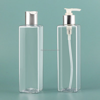Bouteille de lotion carrée transparente droite PET vide personnalisée de 350ml pour les soins de la peau démaquillant produits chimiques quotidiens shampooing nettoyant pour le corps