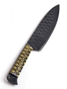 Couteau noir forgé à la main sur mesure avec manche texturé doré, outil de découpe pour cuisine extérieure - Product Image 1