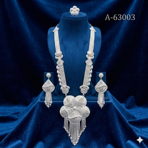 Ethnic Handmade Gold & <b>Silver</b> <b>Necklace</b> <b>Set</b> with Earrings Traditional Indian Design A-63005 - Product Image 3