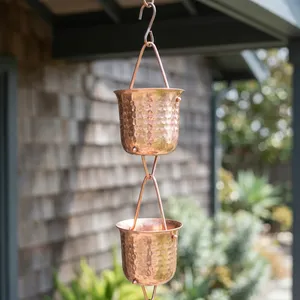 Chaîne de pluie décorative en cuivre martelé pour gouttière extérieure, élément aquatique pour jardin et extérieur de maison, chaîne de drainage métallique suspendue - Product Image 3