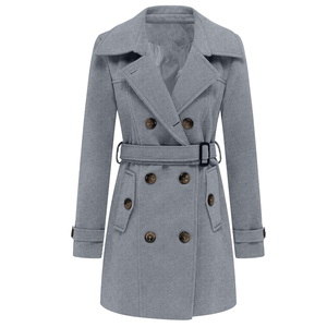 Abrigos de lana de alta calidad para mujer, de invierno, lisos, casuales, largos, con doble botonadura, gruesos, con dobladillo asimétrico y manga larga. - Product Image 1