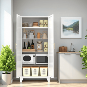 Mobili da soggiorno con 2 eleganti ante in metallo, ripiani regolabili, bianchi, 71FT FT - Product Image 4