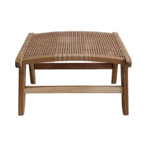 Modern Luxury Brown PE Rattan <b>Wicker</b> Solid Teak Wood Footstool for Ottoman <b>Chair</b> <b>Outdoor</b> Garden & Home Villa Apartment Furniture - Product Image 6