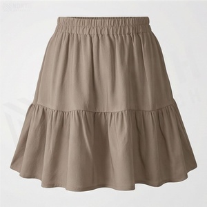 Women <b>Elastic</b> Waist A-Line Mini <b>Skirt</b> Solid Color Ruffles Casual Style Woven Fabric All Seasons Wear - Product Image 2