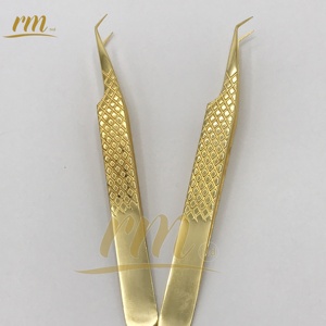 Pinzas de pestañas de acero inoxidable dorado con logotipo personalizado de alta calidad, herramienta de belleza con punta de fibra privada, Etiqueta Privada - Product Image 3