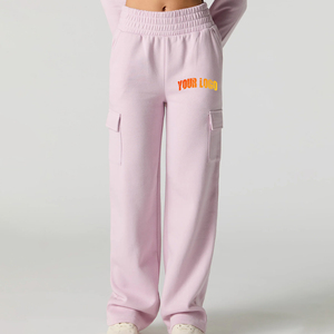 High Demand OEM Custom Private Label Pink Oversized Fit Cargo Jogger Terry Fleece Women's Sweatpants Women's Pants & Trousers - Product Image 4