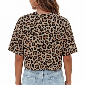 Leopard Print Crop Top Womens <b>Animal</b> <b>Pattern</b> Cropped T Shirt Wholesale Drop Shoulder Cheetah Tee Shirts Oversized Summer Tops - Product Image 3