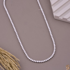 Collar de tenis de moissanita de 3.00 mm en oro macizo de 14K |   Collar de cadena de tenis con diamantes, joyería de lujo para mujer - Product Image 5