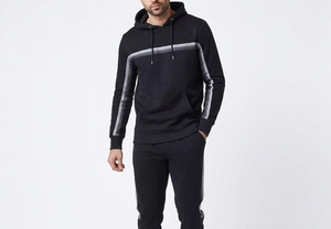 Unisex Black Solid Color Blocking Hoodie Tracksuit Full Sleeve Casual Sweatshirt Side Pockets Breathable Eco-Friendly 100% - Product Image 3