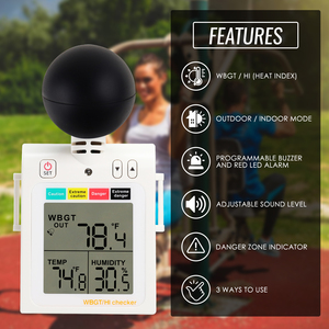 Medidor de Estrés por Calor 2 en 1 WBGT + Índice de Calor, Termómetro de Bulbo Húmedo Portátil para el Lugar de Trabajo, Deportes y Actividades al Aire Libre - Product Image 1