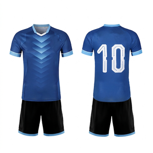 Maillot de football personnalisé pour homme, bleu, col en V, manches courtes, 100 % polyester, anti-humidité, tenue d'équipe, numéro 10 imprimé au dos - Product Image 1