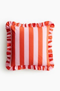 Housse de coussin carrée rayée avec bord festonné rose et orange, taie d'oreiller décorative pour la maison, fermeture à rabat - Product Image 1