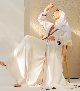 Daily Wear Womens Modest Coat Style Saudi Nida Full Covered Maxi Abaya Prayer Wear Hijab Niqab Polyester High Neck Handmade - Product Image 1
