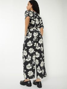 Mono estampado floral para mujer con cintura con cinturón, cintura alta, corte holgado, manga corta, cuello redondo, informal, para primavera y verano - Product Image 2