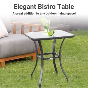 Tavolo Bistrot Quadrato con Piano in Vetro Temperato 33, Tavolo Pieghevole da Giardino per Esterni in Ferro per Set di Mobili da Patio - Product Image 4