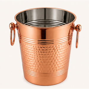 Seau à glace de luxe en cuivre martelé avec poignées, seau à vin isotherme à double paroi en acier inoxydable, bol refroidisseur à champagne pour hôtel - Product Image 3