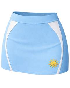 Manufacturer Custom Women Sky <b>Blue</b> Crop Top And Mini Skirt Set Scoop Neck Sleeveless High Waist Bodycon Two Piece Summer Outfit - Product Image 5