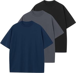 เสื้อยืดคอกลมแขนสั้นสีพื้นสำหรับผู้ชาย ผ้าฝ้าย 100% ทรงโอเวอร์ไซส์ สวมใส่สบาย ผ้าเจอร์ซีย์ถัก ระบายอากาศได้ดี เป็นมิตรกับสิ่งแวดล้อม แห้งเร็ว - Product Image 1