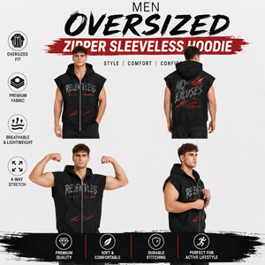 Men Oversized Sleeveless Zipper Hoodie Printed Sports Training Hooded Zipper Men Bodybuilder <b>Trainer</b> Sleeveless Zip-up Hoodies - Product Image 5