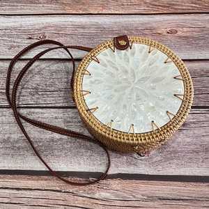 Exclusive Mother of Pearl Inlay Rattan Tote Bag Handmade Woven Shell Mosaic Designer Handbag for Resort Wear, <b>Travel</b> & <b>Gifting</b> - Product Image 2