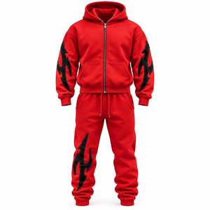 Top Quality Solid Colour Custom Embroidered Logo Baggy Fit Casual Wear 100% Cotton Loose Fit 2 Pieces Tracksuit <b>For</b> <b>Sale</b> - Product Image 1
