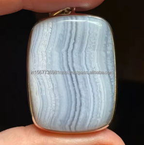 Hermoso colgante de ágata de encaje azul Capas translúcidas detalladas Ágata de encaje azul y piedra de comunicación de plata esterlina sólida - Product Image 4