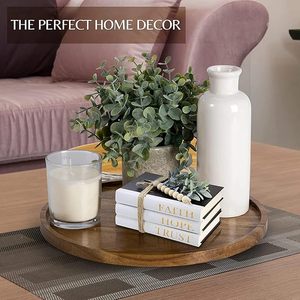 Bandeja redonda rústica de madera con borde elevado, hecha a mano con madera de acacia, bandeja decorativa para velas, baño, cocina, decoración de mesa. - Product Image 6