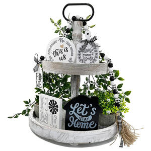 Grand plateau en bois réglable à 2 niveaux Plateaux décoratifs de ferme Présentoir à cupcakes et fruits à 2 niveaux Support à café - Product Image 6