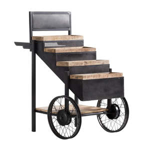 Chariot de service de marché Leeds en métal et bois, comptoir de food truck, chariot de buffet, table de présentation, design industriel antique - Product Image 1
