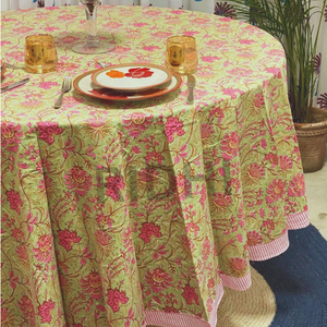 Nouvelle Arrivée 2026 Nappe Ronde Faite Main Vert Sauge Doux Motif Imprimé au Bloc Tendance pour Mariages et Tables Basses - Product Image 4