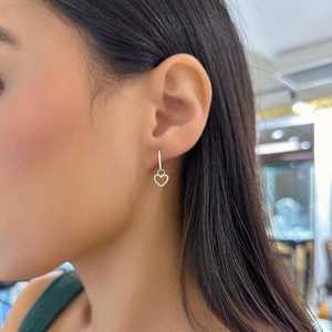 Open Heart Charm Dangle Earrings 14K <b>Solid</b> <b>Gold</b> Pave Round Cut Lab Grown Diamond <b>Huggie</b> Removable Attachment Jewelry Manufacture - Product Image 5