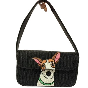 Pochette de soirée OEM noire ornée de perles, motif chien Terrier, avec doublure en satin, pour marque privée, vente en gros et exportation - Product Image 1