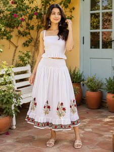 <b>Boho</b> Cotton <b>Skirt</b> Women Hand Block Print Smocked Elastic Waist Ruffle Bottom Floral Bottom Lining Comfort Beach Wear Dress - Product Image 4