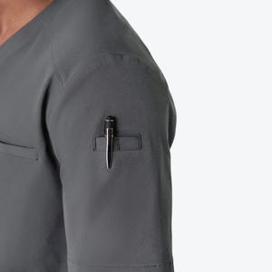 Vente en gros EVERGLIDE Blouse médicale unisexe en coton et polyester de haute qualité, à manches courtes, col en V, gris, uniforme d'hôpital respirant - Product Image 2