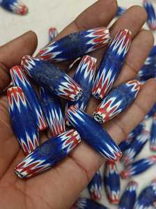 Cuentas de Vidrio Chevron Azules, Rojas y Blancas de Calidad Superior, Cuentas Largas Ovaladas con Patrón de Rayas para Joyería, Manualidades y Suministros de Bricolaje - Product Image 3