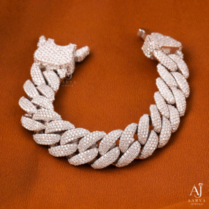 Bracelet chaîne en argent 925 plaqué rhodium avec moissanite taille brillant rond micro-incrusté, unisexe, luxe, pour usage quotidien - AARVA JEWELS - Product Image 3