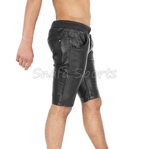 กางเกงขาสั้นหนังแกะแท้สำหรับผู้ชาย ปรับขนาดเอวได้ ลายเคลือบ OEM กางเกงขาสั้นหนังแยกชิ้นสำหรับใส่ลำลองและกิจกรรมกลางแจ้ง - Product Image 3