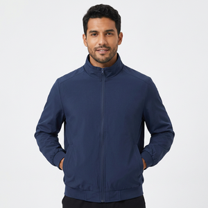 Men's Navy Blue <b>Jacket</b> Zipper Stand Collar <b>Casual</b> Windproof Polyester Spring Autumn Wear - Product Image 5