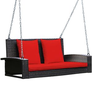 Balançoire suspendue en osier pour 2 personnes avec 2 coussins de dossier et 1 coussin d'assise pour utilisation en extérieur sur la terrasse - Product Image 4