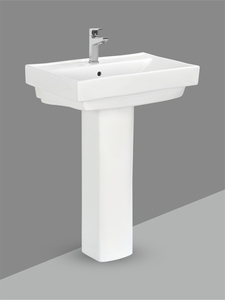 Lavabo Cuadrado de Pared con Pedestal Completo, Lavabo de Cerámica Premium para Baño, para Proyectos Hoteleros, Comerciales y Residenciales, Venta al Por Mayor - Product Image 1