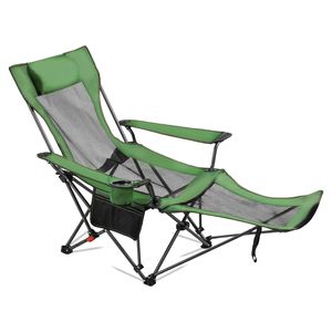 Chaise de plage pliable en maille portable avec fonction inclinable, 4 positions réglables pour adultes, avec appui-tête, repose-pieds et sangles de maintien - Product Image 1